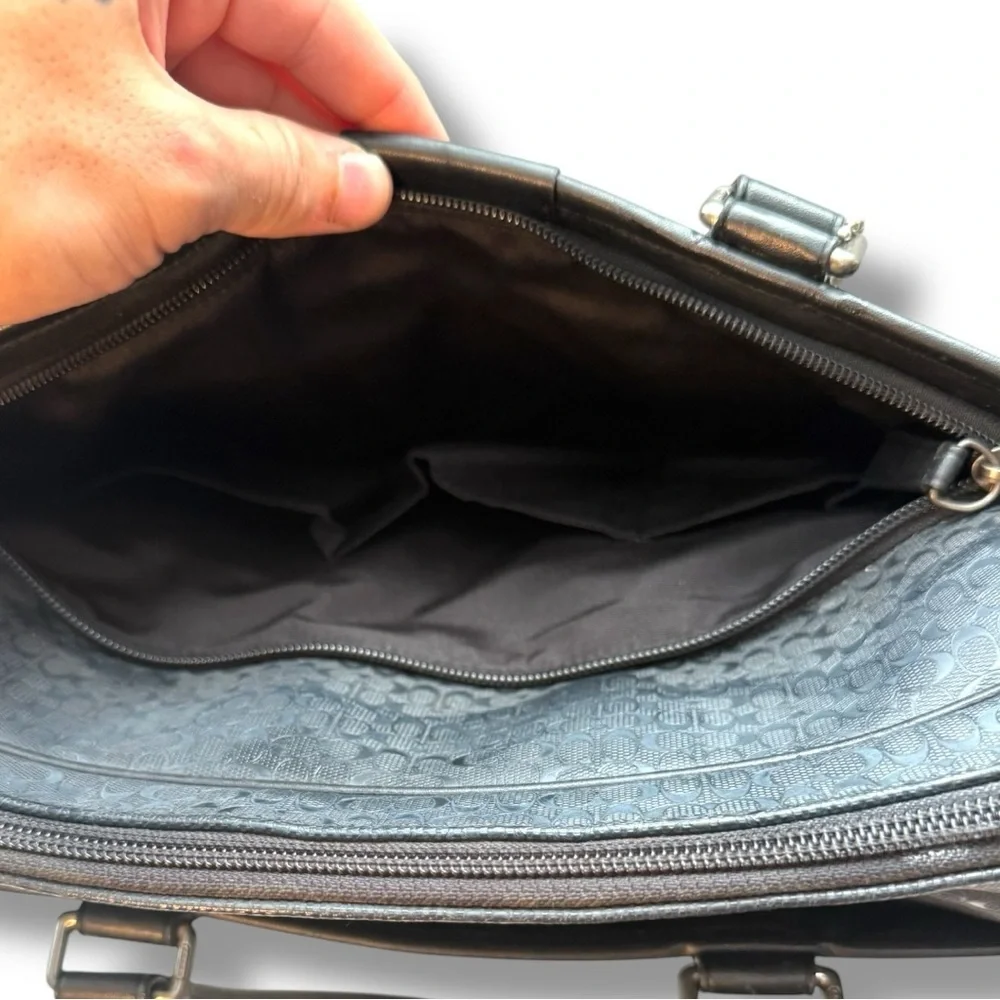 Coach Leather Signature Embossed Briefcase Laptop Bag Black - Picture 6 of 7